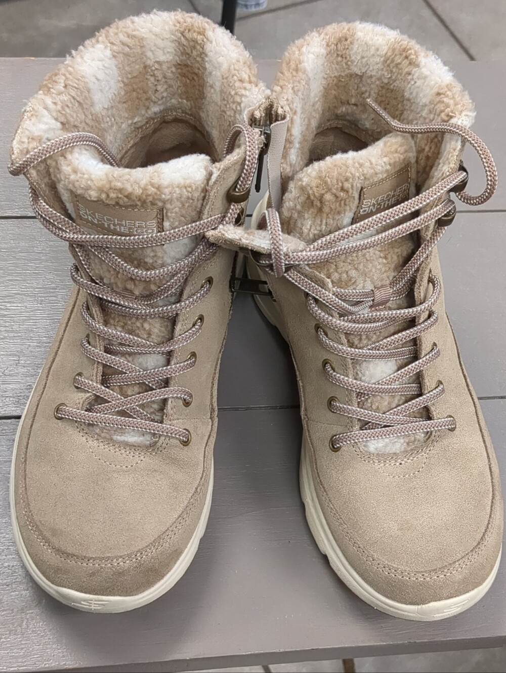 Skechers Women's Tan Suade Lace-Up Boots